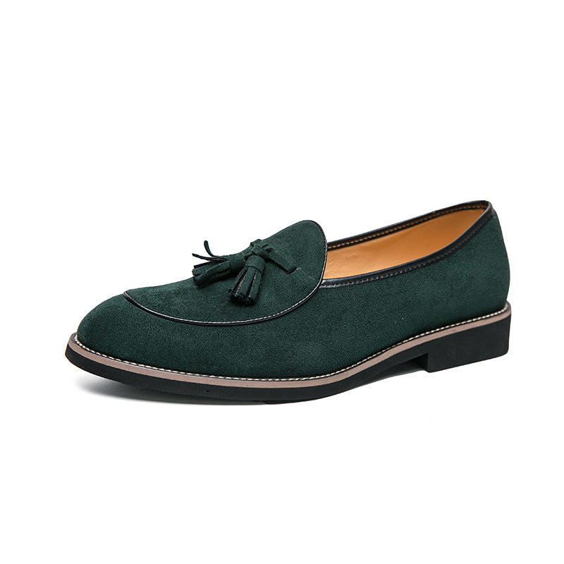 green Men's retro slip-on tassles loafers