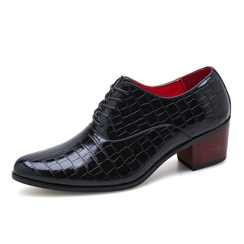 black Men's stone pattern chunky heels oxford shoes 2 inches