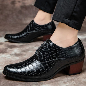 Men's stone pattern chunky heels oxford shoes 2 inches