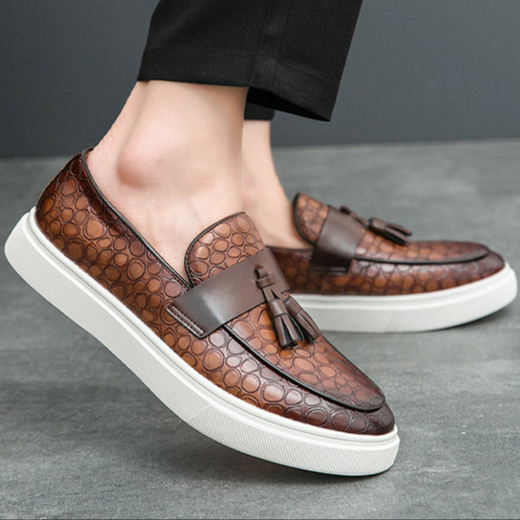 brown Men's stone pattern embossed platform loafers