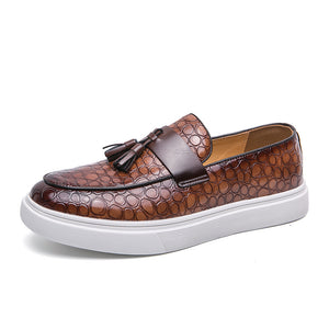 brown Men's stone pattern embossed platform loafers
