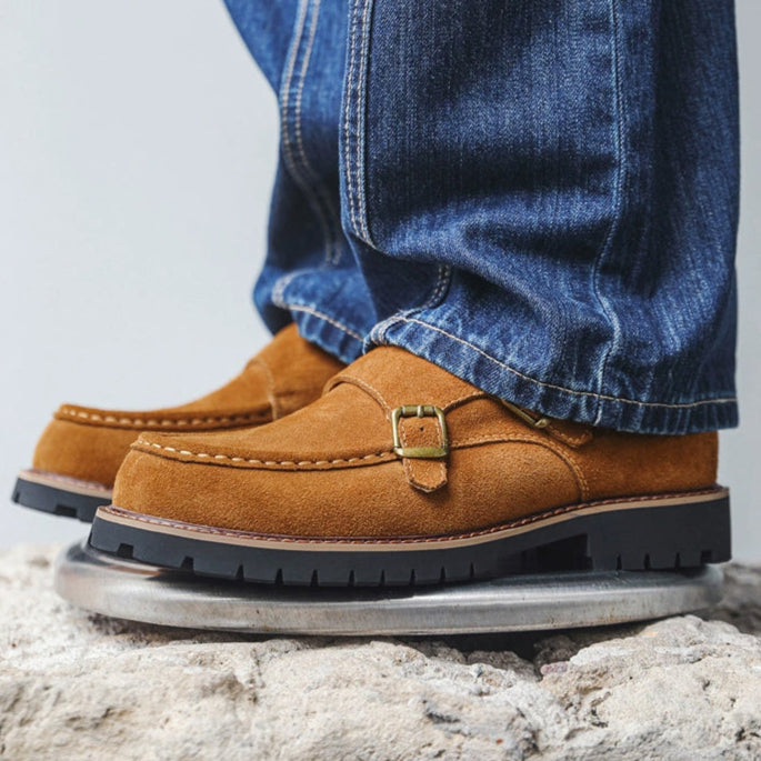 Men's suede monk loafers chunky sole