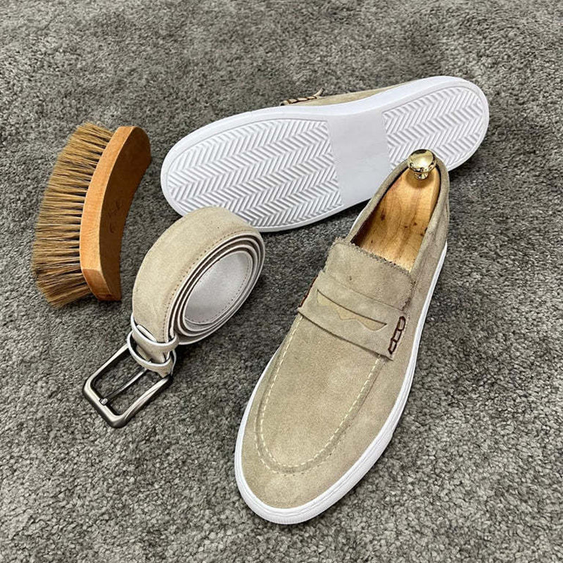 beige Men's suede penny loafers
