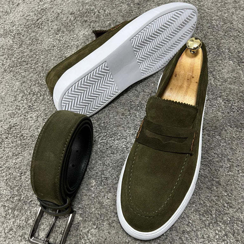 green Men's suede penny loafers