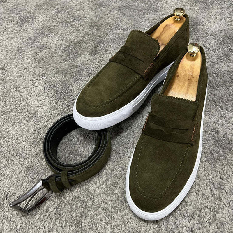 green Men's suede penny loafers
