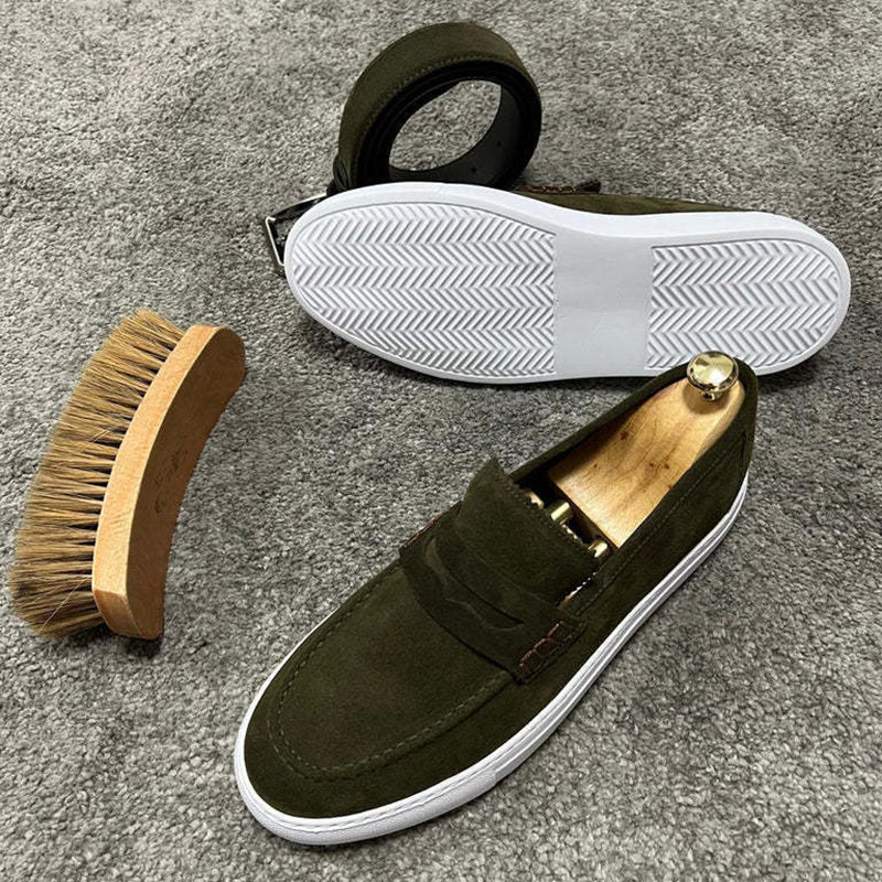 green Men's suede penny loafers