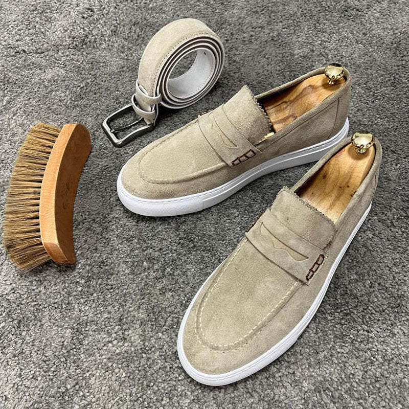 beige Men's suede penny loafers