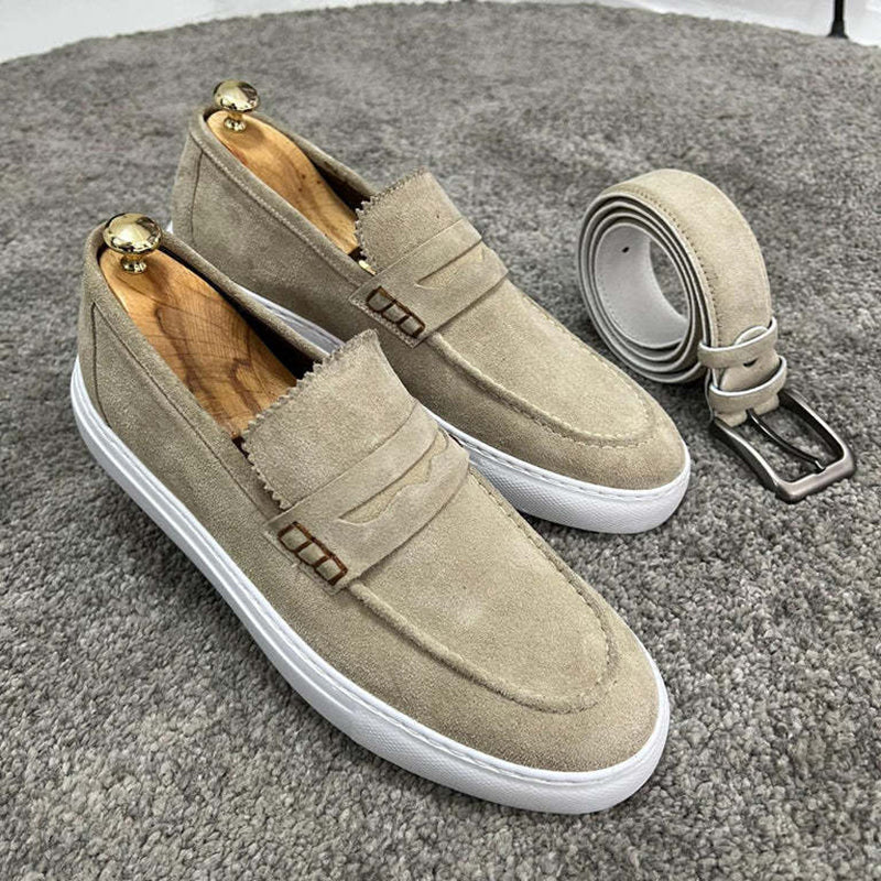 beige Men's suede penny loafers