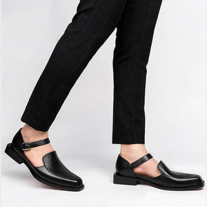 black Men's summer dress shoes with ankle strap