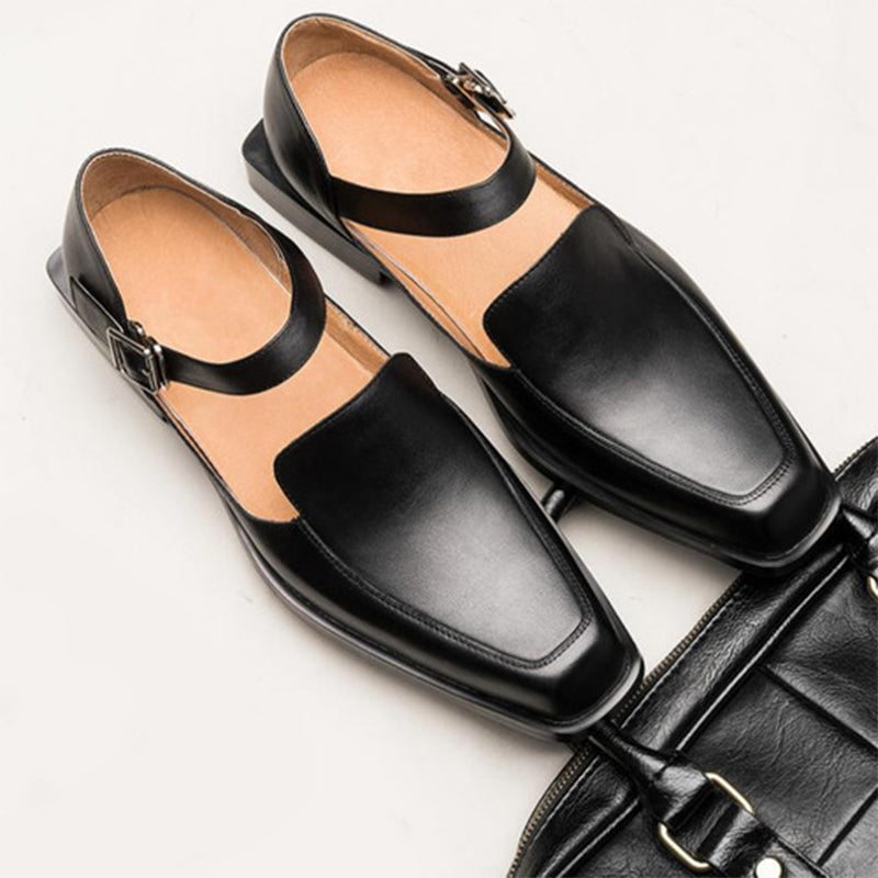 black Men's summer dress shoes with ankle strap
