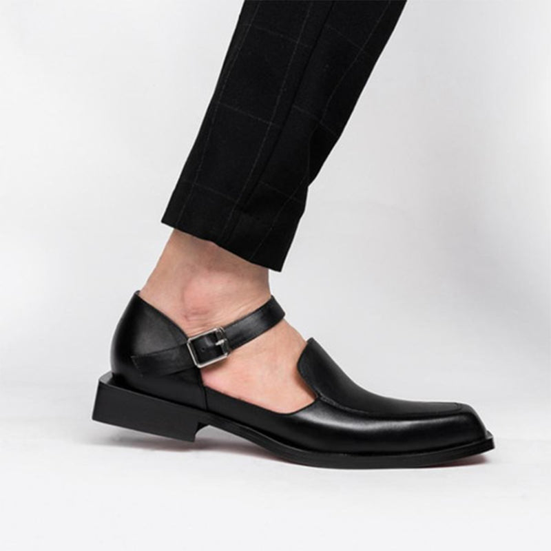 black Men's summer dress shoes with ankle strap