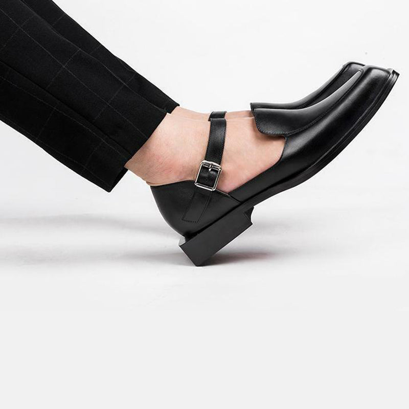 black Men's summer dress shoes with ankle strap