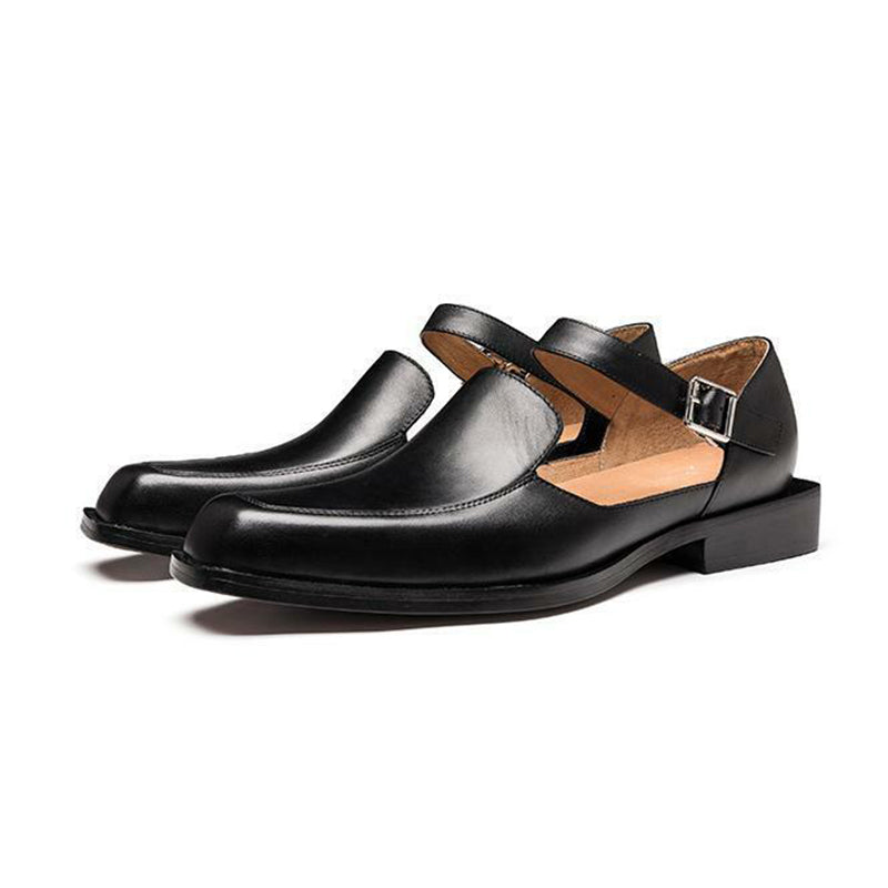 black Men's summer dress shoes with ankle strap