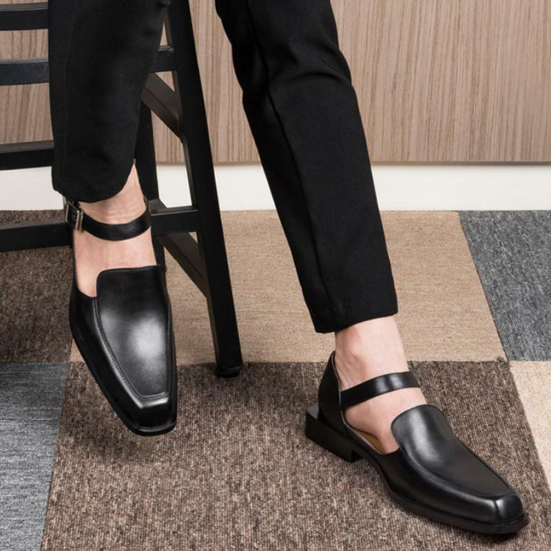 black Men's summer dress shoes with ankle strap