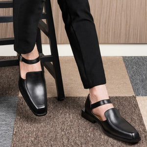 black Men's summer dress shoes with ankle strap