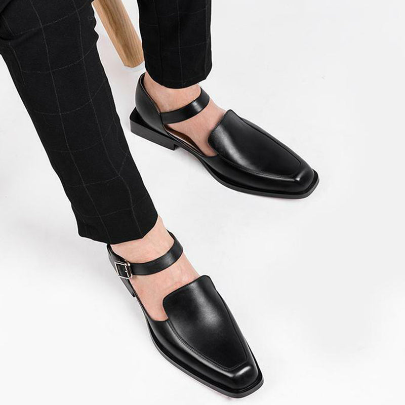 black Men's summer dress shoes with ankle strap