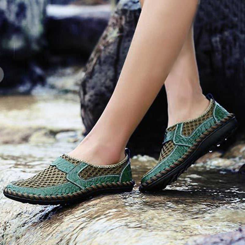 green Men's summer mesh breathable slip-on loafers