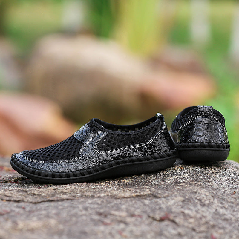 black Men's summer mesh breathable slip-on loafers