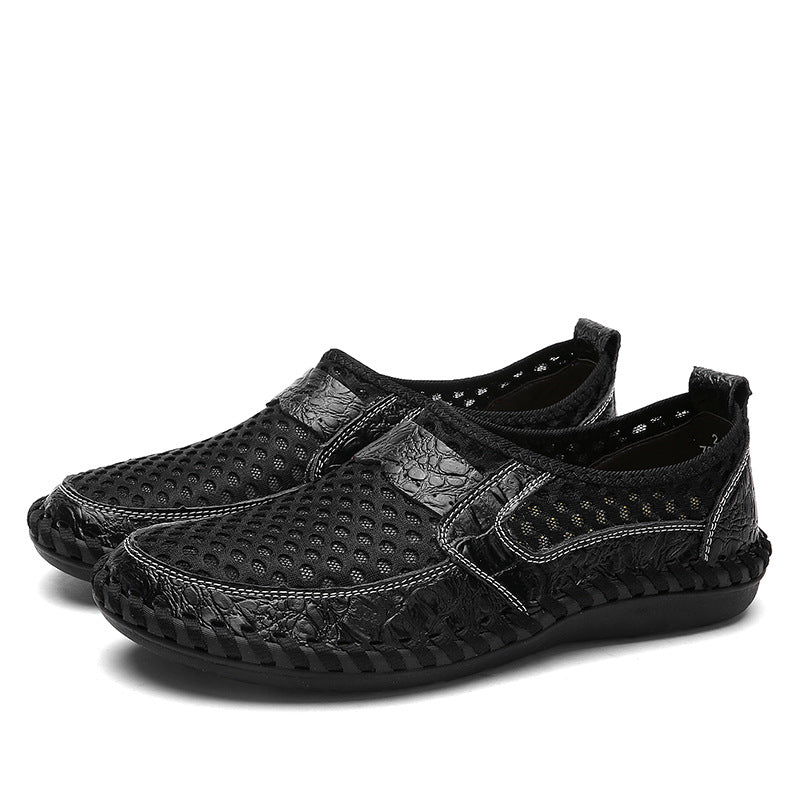 black Men's summer mesh breathable slip-on loafers