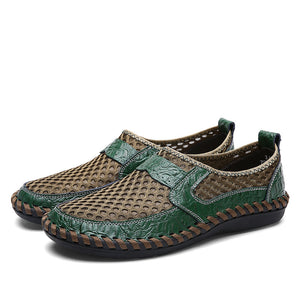 green Men's summer mesh breathable slip-on loafers