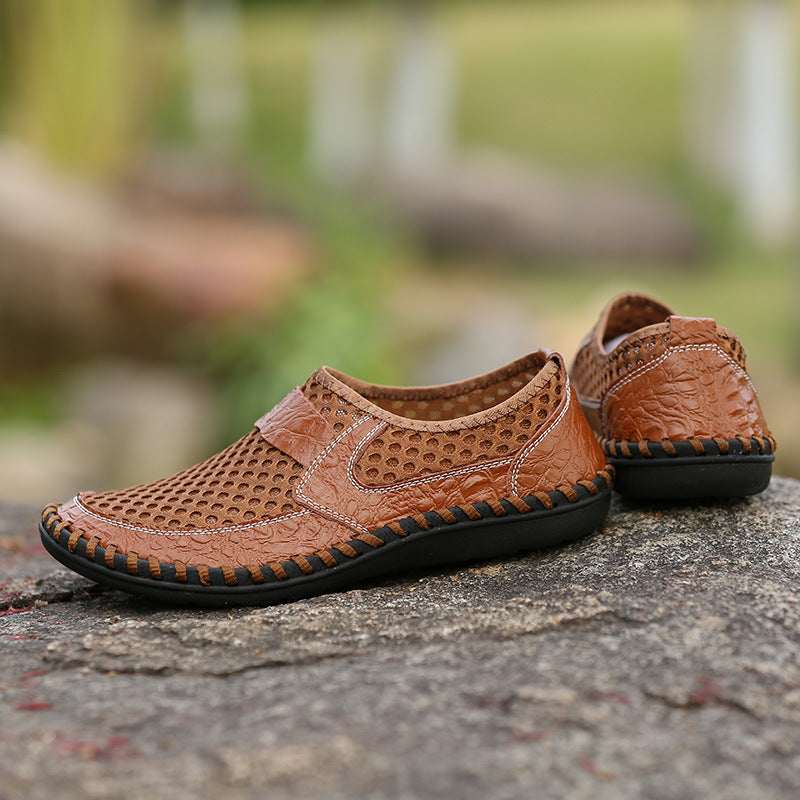 brown Men's summer mesh breathable slip-on loafers