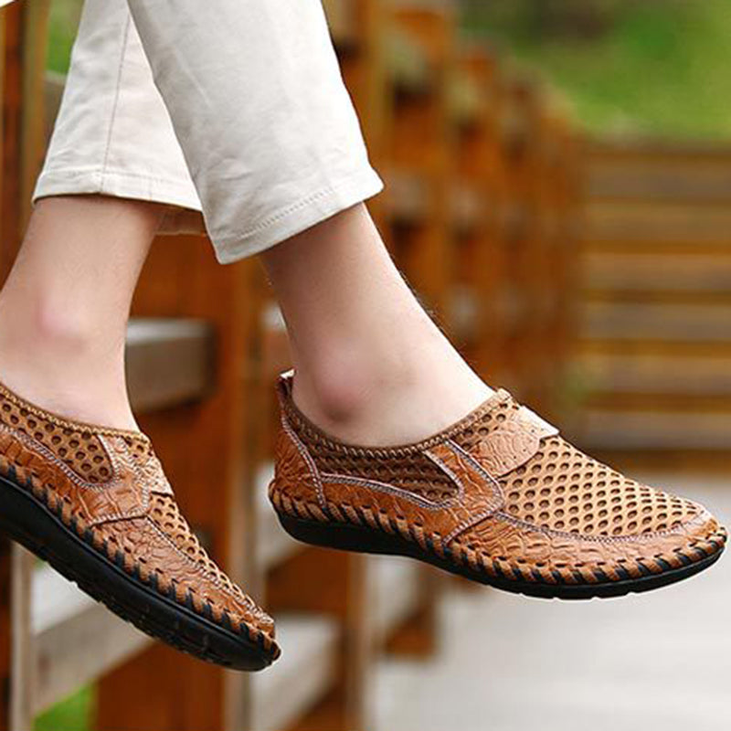 brown Men's summer mesh breathable slip-on loafers