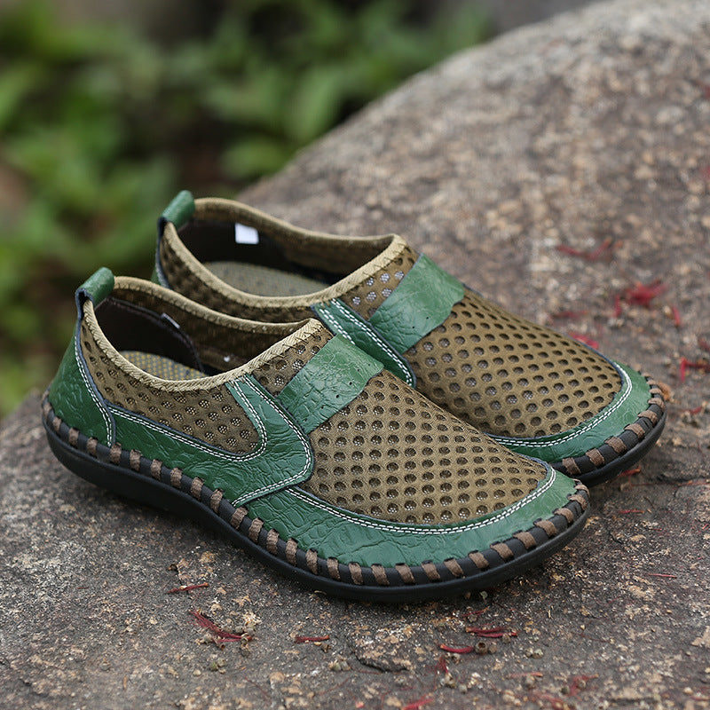 green Men's summer mesh breathable slip-on loafers
