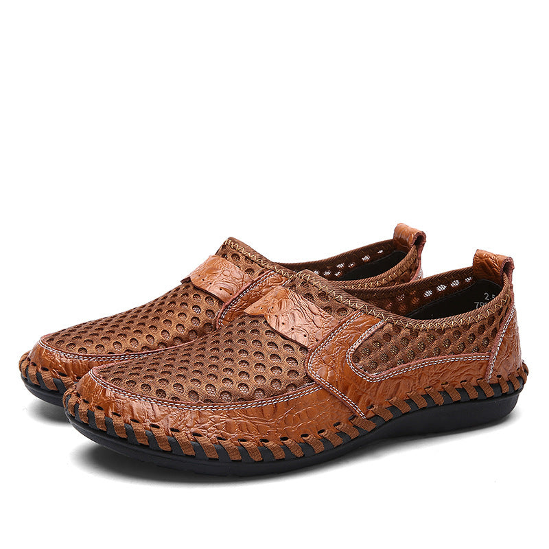 brown Men's summer mesh breathable slip-on loafers