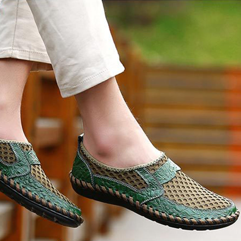 green Men's summer mesh breathable slip-on loafers