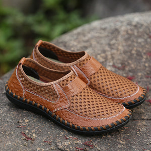 brown Men's summer mesh breathable slip-on loafers