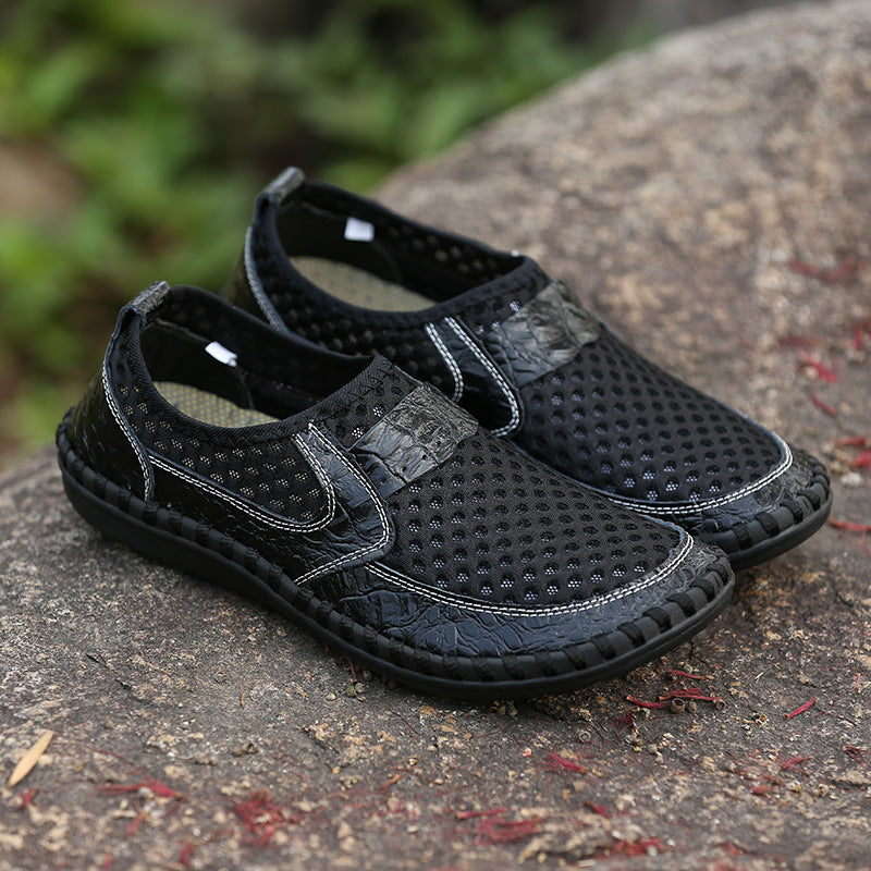 black Men's summer mesh breathable slip-on loafers