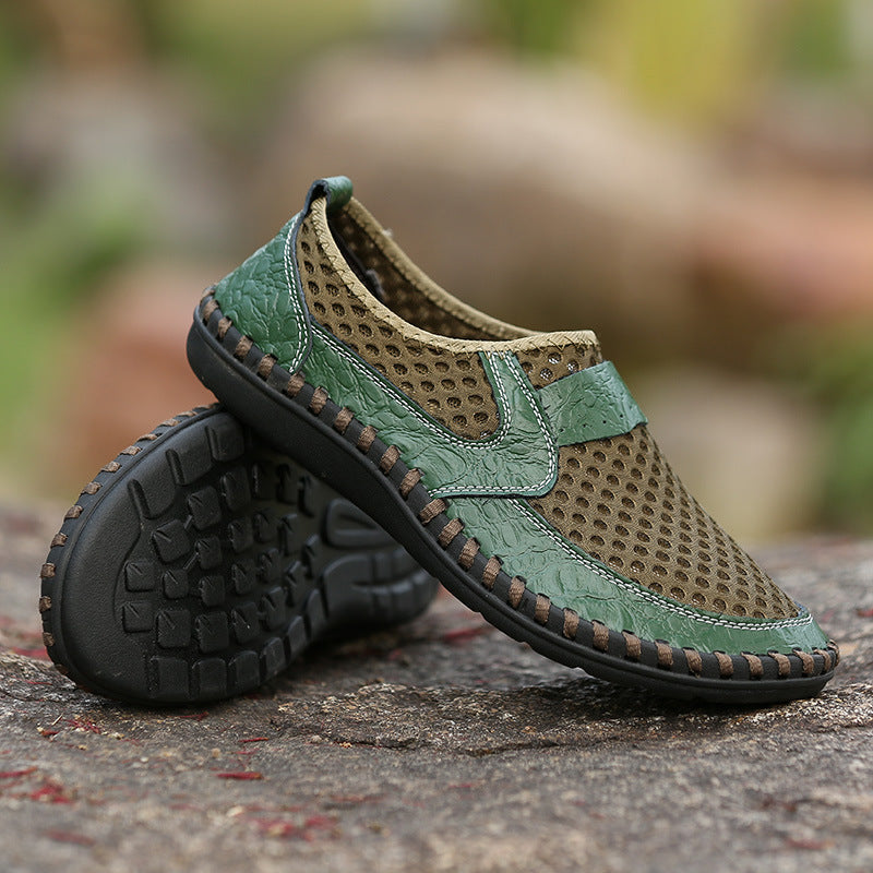 green Men's summer mesh breathable slip-on loafers