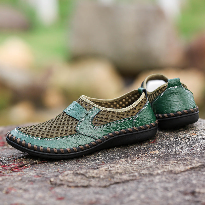 green Men's summer mesh breathable slip-on loafers