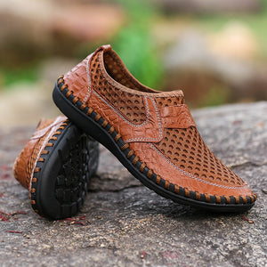 brown Men's summer mesh breathable slip-on loafers