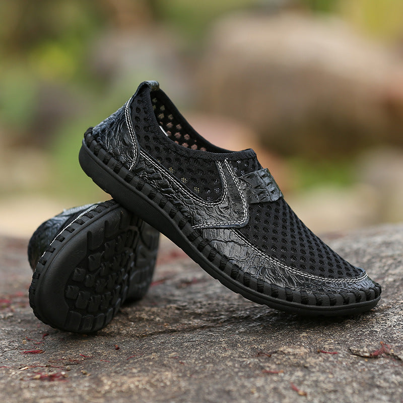 black Men's summer mesh breathable slip-on loafers