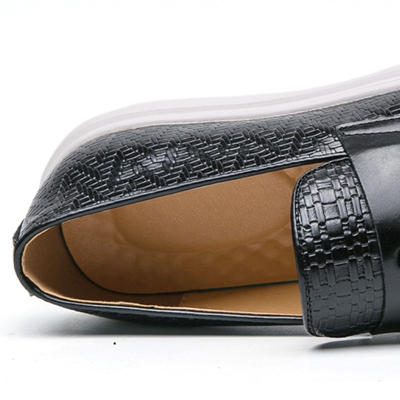 black Men's textured tassels loafers spring summer slip-on platform loafers