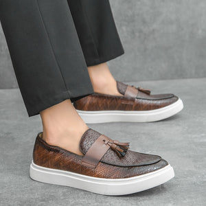 Men's textured tassels loafers spring summer slip-on platform loafers
