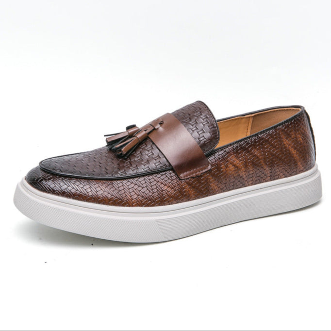 brown Men's textured tassels loafers spring summer slip-on platform loafers