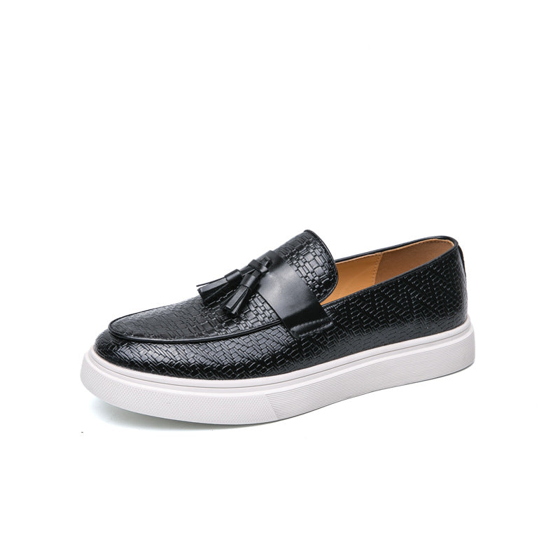 black Men's textured tassels loafers spring summer slip-on platform loafers
