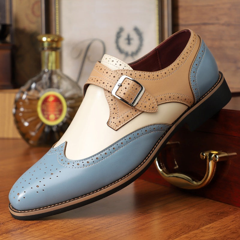 blue Men's triple tones wintip monk shoes formal dress shoes