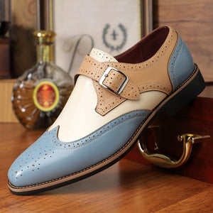 blue Men's triple tones wintip monk shoes formal dress shoes