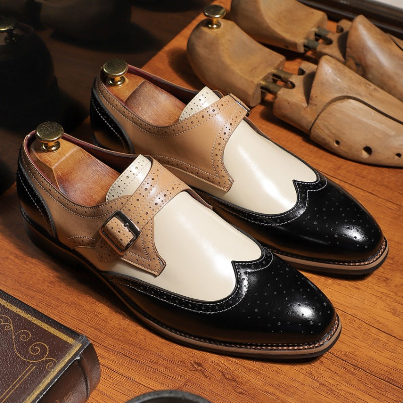 black Men's triple tones wintip monk shoes formal dress shoes