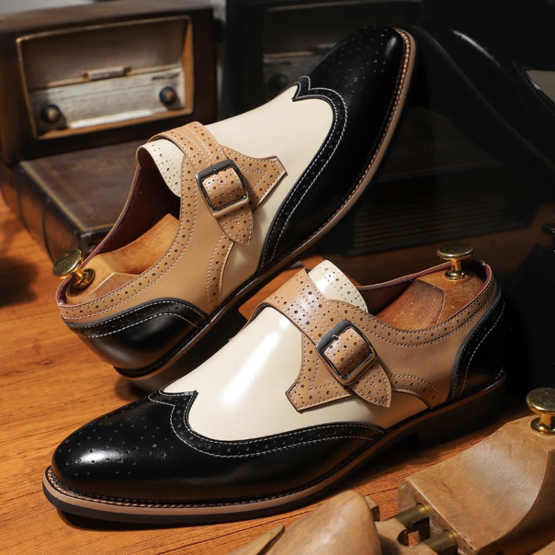 black Men's triple tones wintip monk shoes formal dress shoes