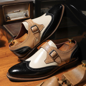 black Men's triple tones wintip monk shoes formal dress shoes