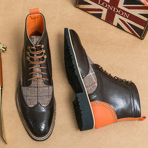 Men's two-tone wingtip brogue boots