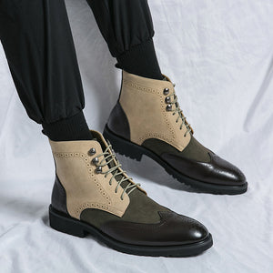 Men's two-tone wingtip brogue boots