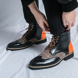 Men's two-tone wingtip brogue boots
