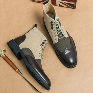Men's two-tone wingtip brogue boots