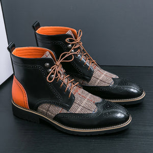 Men's two-tone wingtip brogue boots