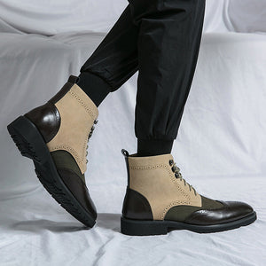 Men's two-tone wingtip brogue boots